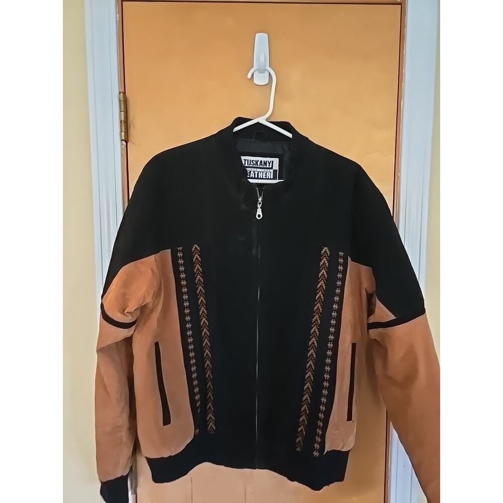 Vintage Tuskany Leather brown-black Western Style bomber jacket Medium